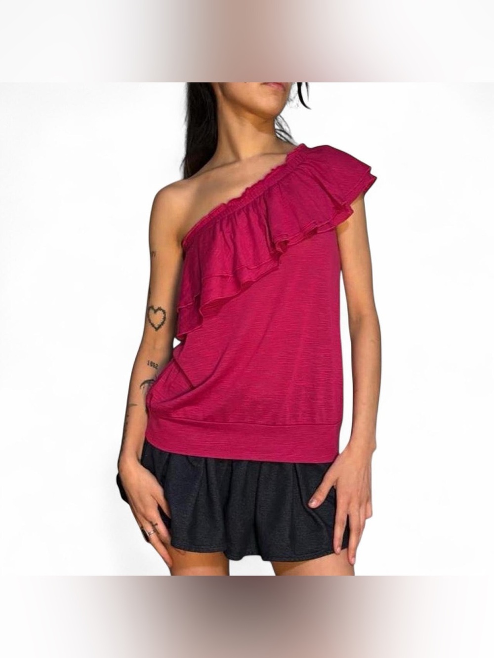 Pink One Shoulder Ruffled Goimg Out Top by Lena Size Small